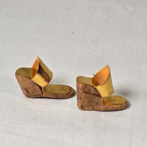 Vintage Barbie Shoes 1959–62 Gold Cork Wedge Sandals Early Mattel Fashion Pak - Picture 5 of 9